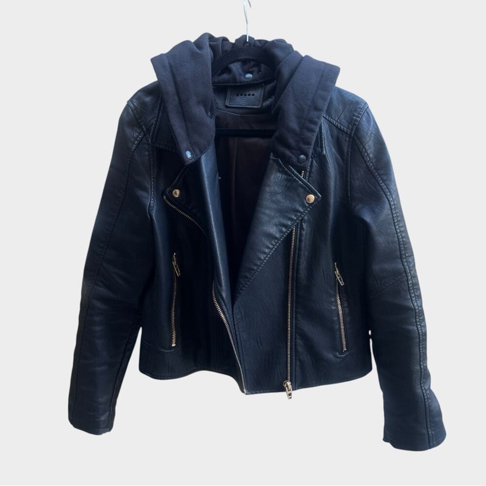 Blank NYC Black Leather Jacket with Hood, XL